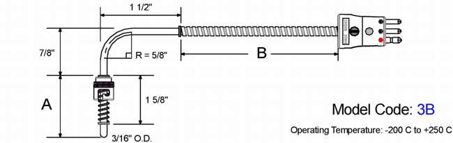 Fixed Bayonet Style RTD, 90 Bend Diagram
