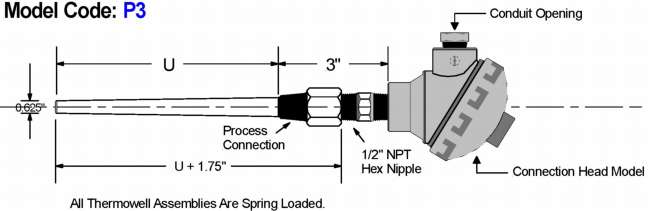 Standard Tapered Threaded Thermowell Diagram