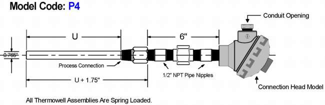 Nipple-Union-Nipple-Thermowell Style Diagram
