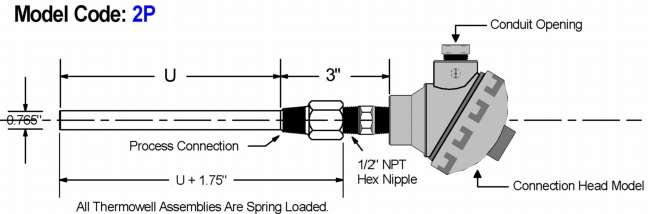 Standard Straight Threaded Thermowell Diagram