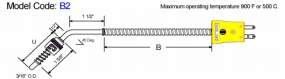 Fixed Bayonet Style Thermocouple. 45 Bend. diagram