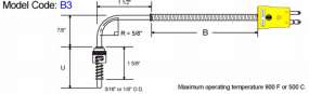 Fixed Bayonet Style Thermocouple. 90 Bend. diagram
