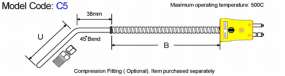 Metric General Purpose Thermocouple-45 Bend diagram