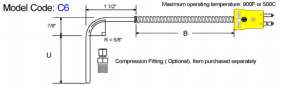 Metric General Purpose Thermocouple-90 Bend diagram