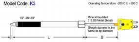 Fixed Melt Bolt Thermocouple. Mineral Insulated diagram