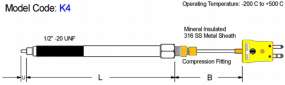 Adjustable Melt Bolt Thermocouple. Mineral Insulated diagram